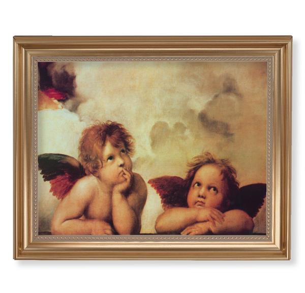 Raphael: Sistine Angels Picture, 13-1/2"x16-9/16 Gold-Leaf Fluted Frame with Beaded Lip, Textured Italian Print # 25310