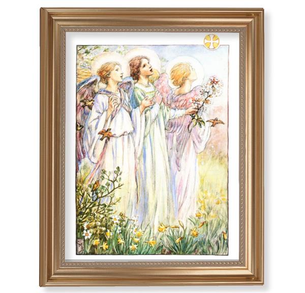 Three Angels Picture, 13-1/2"x16-9/16 Gold-Leaf Fluted Frame with Beaded Lip, Textured Italian Print # 25313