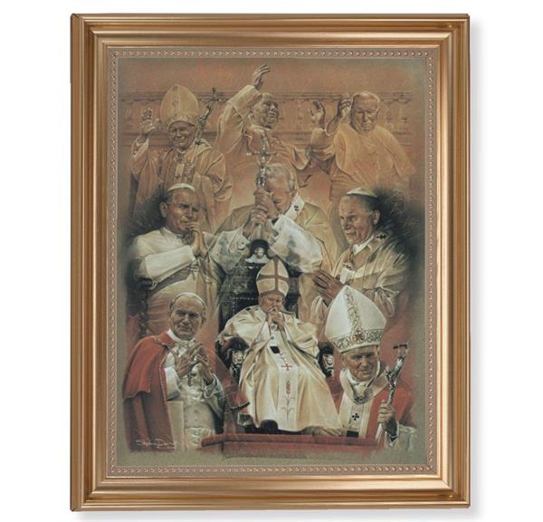 St. John Paul II Collage Picture, 13-1/2"x16-9/16 Gold-Leaf Fluted Frame with Beaded Lip, Textured Italian Print # 25314