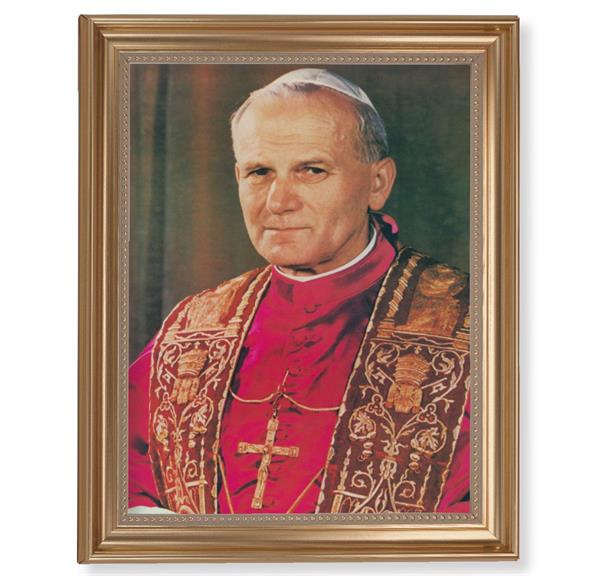 Saint John Paul II Picture, 13-1/2"x16-9/16 Gold-Leaf Fluted Frame with Beaded Lip, Textured Italian Print # 25316