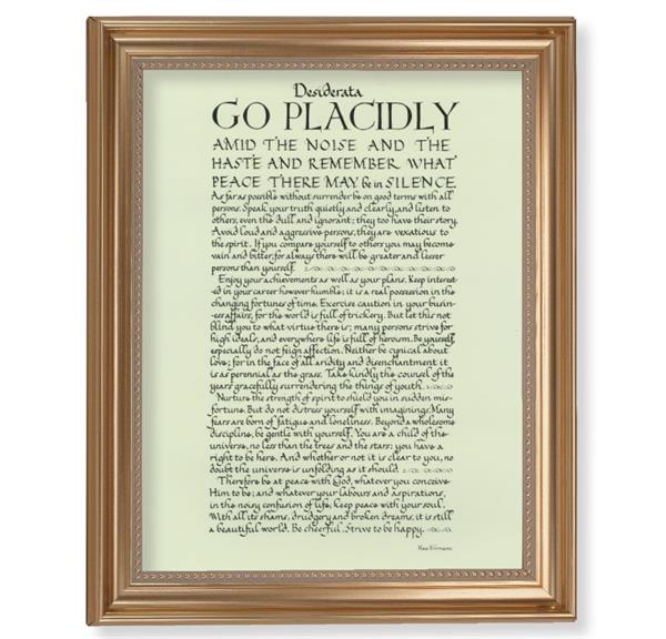 Go Placidly Desiderta Picture, 13-1/2"x16-9/16 Gold-Leaf Fluted Frame with Beaded Lip, Textured Italian Print # 25317