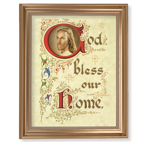House Blessing Picture, 13-1/2"x16-9/16 Gold-Leaf Fluted Frame with Beaded Lip, Textured Italian Print # 25323