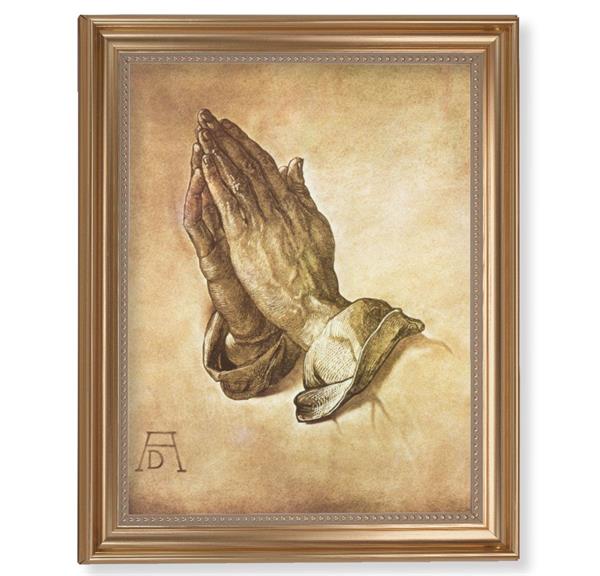 Albrecht Durrer: Praying Hands Picture, 13-1/2"x16-9/16 Gold-Leaf Fluted Frame with Beaded Lip, Textured Italian Print # 25324
