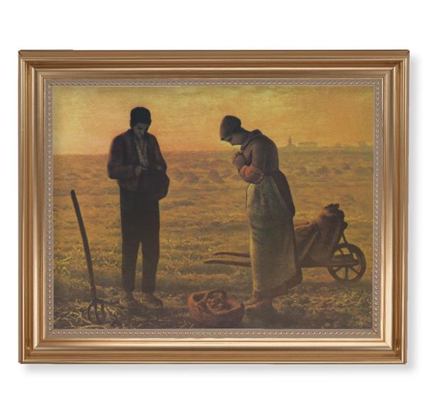 Millet: The Angelus Picture, 13-1/2"x16-9/16 Gold-Leaf Fluted Frame with Beaded Lip, Textured Italian Print # 25325