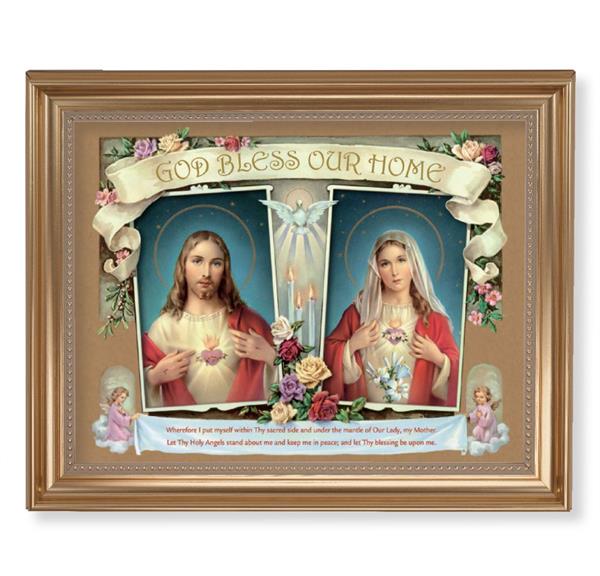 House Blessing Picture, 13-1/2"x16-9/16 Gold-Leaf Fluted Frame with Beaded Lip, Textured Italian Print # 25328