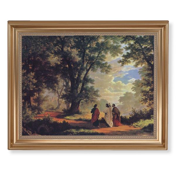 Zund: Way to Emmaus Picture, 13-1/2"x16-9/16 Gold-Leaf Fluted Frame with Beaded Lip, Textured Italian Print # 25331