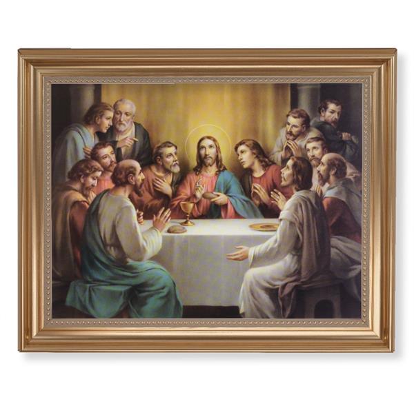 Bonella: Last Supper Picture, 13-1/2"x16-9/16 Gold-Leaf Fluted Frame with Beaded Lip, Textured Italian Print # 25332