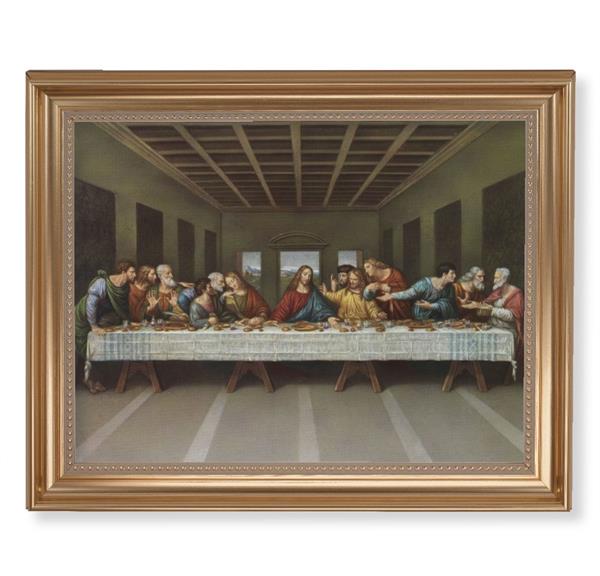 Davinci Last Supper Picture, 13-1/2"x16-9/16 Gold-Leaf Fluted Frame with Beaded Lip, Textured Italian Print # 25333