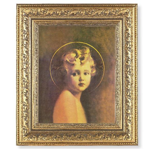 Light of The World Picture, 12-1/2"x14-1/2, Antique Gold Leaf Carvings Ornate Frame, Italian Print Under Glass # 25428