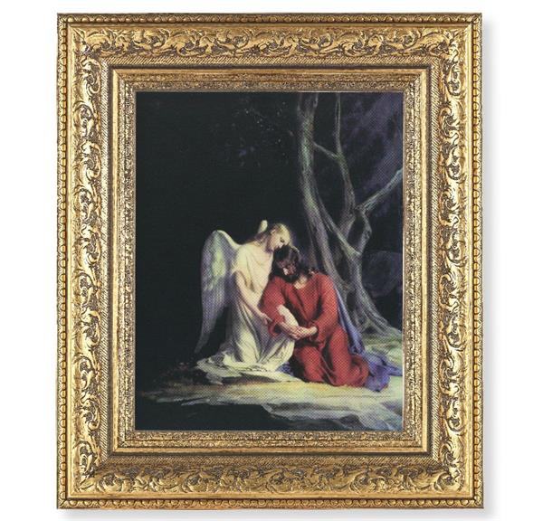 Agony in The Garden Picture, 12-1/2"x14-1/2, Antique Gold Leaf Carvings Ornate Frame, Italian Print Under Glass # 25432