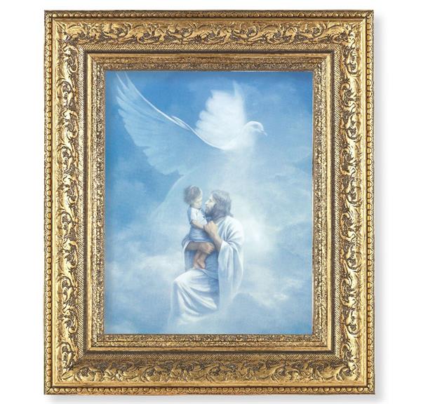 Christ Welcoming Child Picture, 12-1/2"x14-1/2, Antique Gold Leaf Carvings Ornate Frame, Italian Print Under Glass # 25448