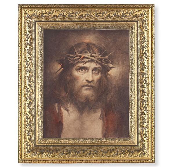 ECCE Homo Picture, 12-1/2"x14-1/2, Antique Gold Leaf Carvings Ornate Frame, Italian Print Under Glass # 25456