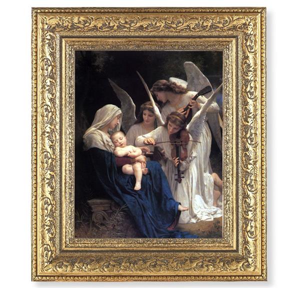 Heavenly Melody Picture, 12-1/2"x14-1/2, Antique Gold Leaf Carvings Ornate Frame, Italian Print Under Glass # 25507