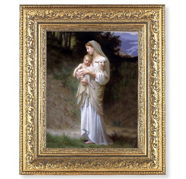 Divine Innocence Picture, 12-1/2"x14-1/2, Antique Gold Leaf Carvings Ornate Frame, Italian Print Under Glass # 25510