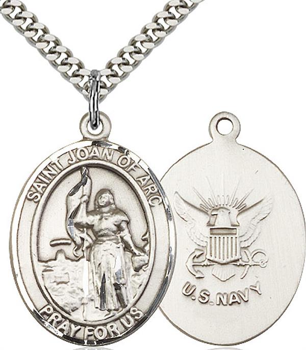 St. Joan of Arc Navy Medal, 3/4" tall, Fine Pewter, Your Choice of Chain, # 2558