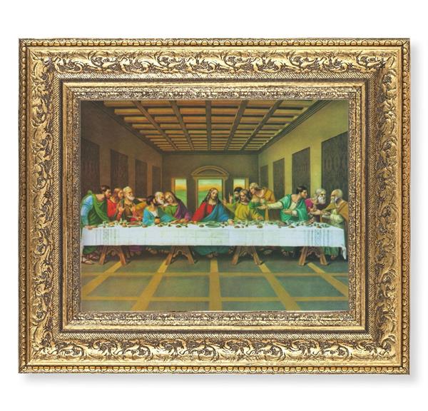 The Last Supper Picture, 12-1/2"x14-1/2, Antique Gold Leaf Carvings Ornate Frame, Italian Print Under Glass # 25541