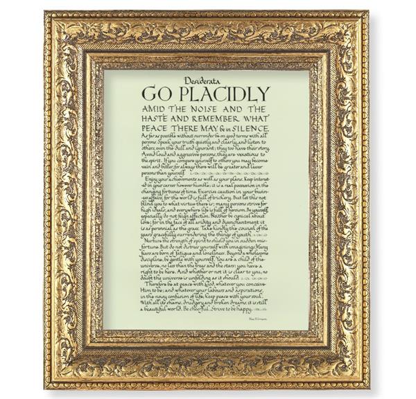Desiderata Prayer Picture, 12-1/2"x14-1/2, Antique Gold Leaf Carvings Ornate Frame, Italian Print Under Glass # 25548