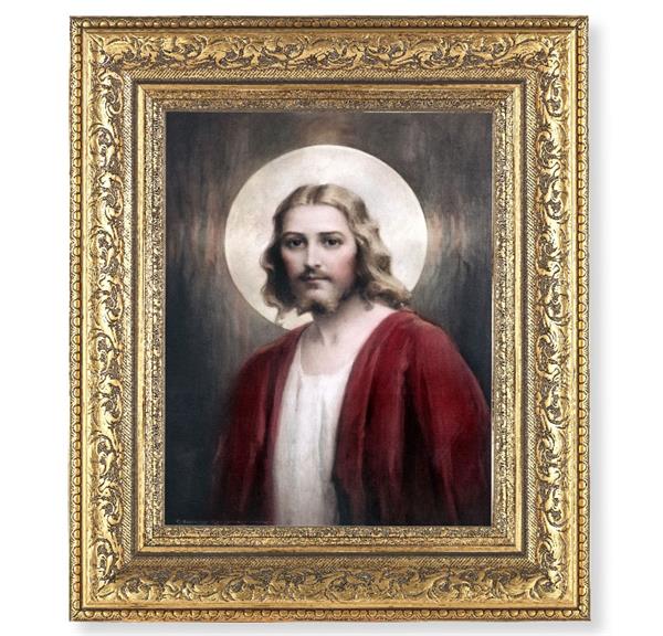 Confide in Me Picture, 12-1/2"x14-1/2, Antique Gold Leaf Carvings Ornate Frame, Italian Print Under Glass # 25551