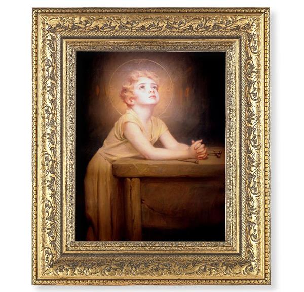 Thy Will Be Done Picture, 12-1/2"x14-1/2, Antique Gold Leaf Carvings Ornate Frame, Italian Print Under Glass # 25554