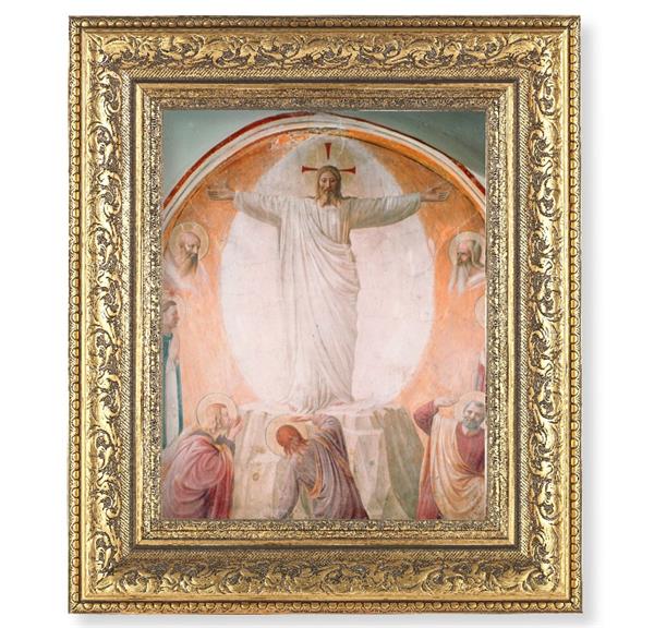 Transfiguration of Christ Picture, 12-1/2"x14-1/2, Antique Gold Leaf Carvings Ornate Frame, Italian Print Under Glass # 25555