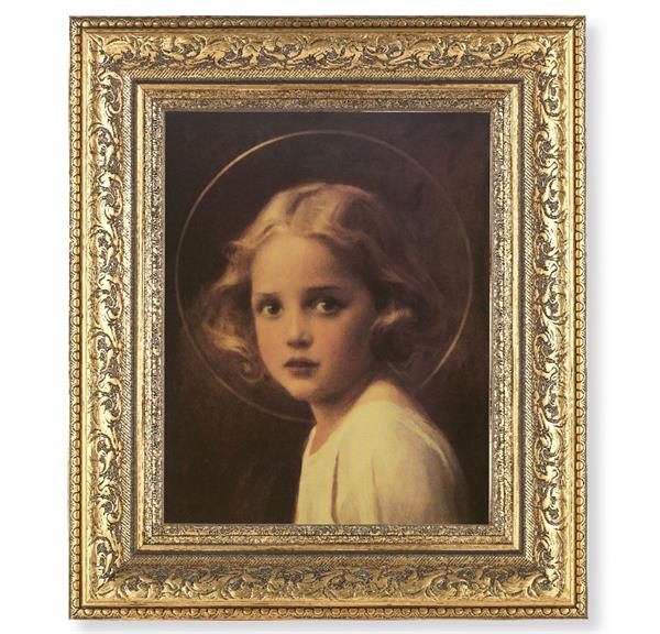 Mary Most Holy Picture, 12-1/2"x14-1/2, Antique Gold Leaf Carvings Ornate Frame, Italian Print Under Glass # 25556