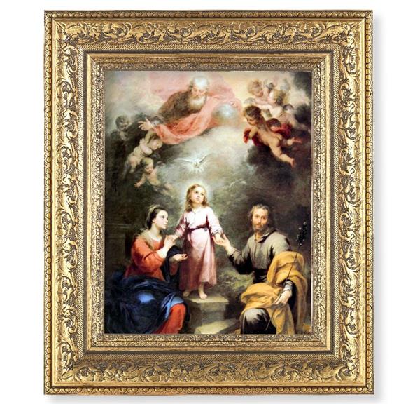Heavenly and Earthly Trinities Picture, 12-1/2"x14-1/2, Antique Gold Leaf Carvings Ornate Frame, Italian Print Under Glass # 25562