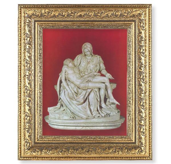 The Pieta Picture, 12-1/2"x14-1/2, Antique Gold Leaf Carvings Ornate Frame, Italian Print Under Glass # 25582