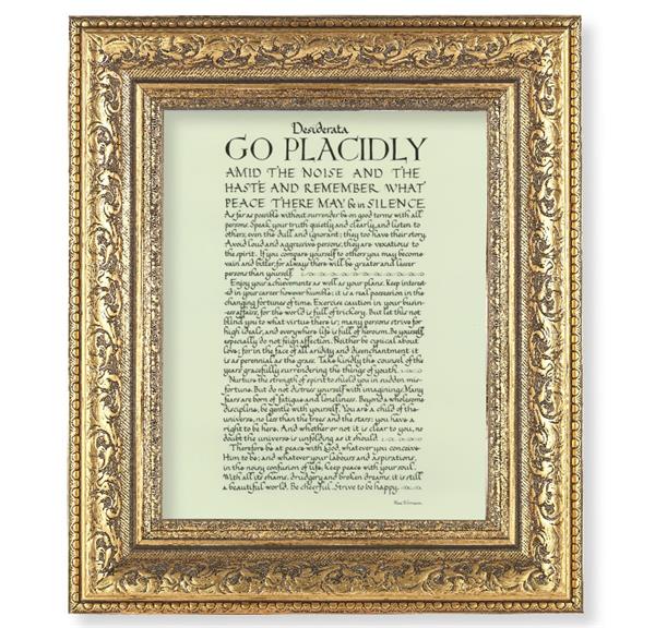 Go Placidly Picture, 12-1/2"x14-1/2, Antique Gold Leaf Carvings Ornate Frame, Italian Print Under Glass # 25590