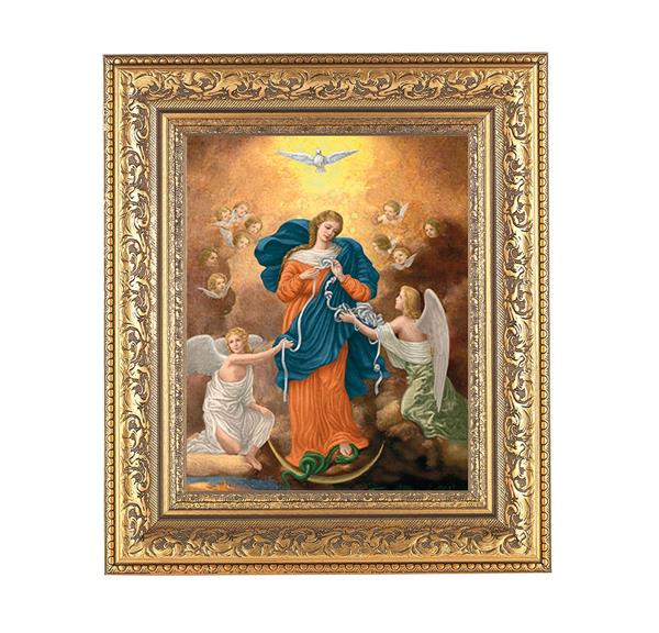 Our Lady Untier of Knots Picture, 12-1/2"x14-1/2, Antique Gold Leaf Carvings Ornate Frame, Italian Print Under Glass # 25595