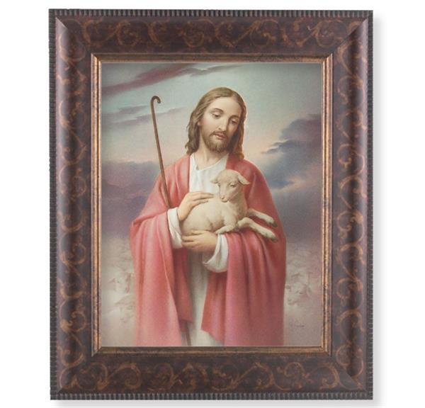 Good Shepherd Picture, 11-1/4"x13-1/4, Antique Gold & Espresso Frame, Italian Print Under Glass # 25783