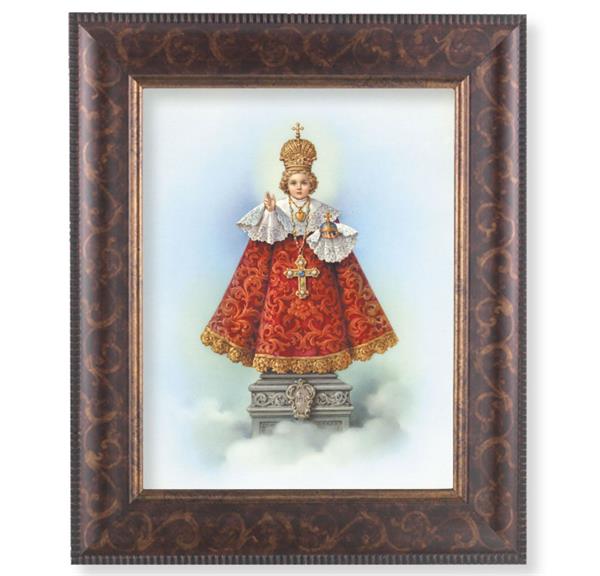 Infant of Prague Picture, 11-1/4"x13-1/4, Antique Gold & Espresso Frame, Italian Print Under Glass # 25786