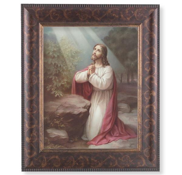 Christ on The Mount of Olives Picture, 11-1/4"x13-1/4, Antique Gold & Espresso Frame, Italian Print Under Glass # 25787