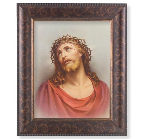 Christ in Agony Picture, 11-1/4"x13-1/4, Antique Gold & Espresso Frame, Italian Print Under Glass # 25791