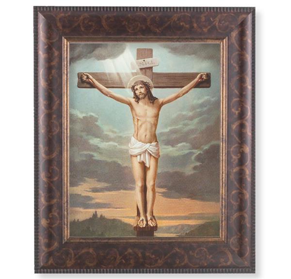 Crucifixion Picture, 11-1/4"x13-1/4, Antique Gold & Espresso Frame, Italian Print Under Glass # 25795