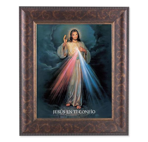 Spansh Divine Mercy Picture, 11-1/4"x13-1/4, Antique Gold & Espresso Frame, Italian Print Under Glass # 25797