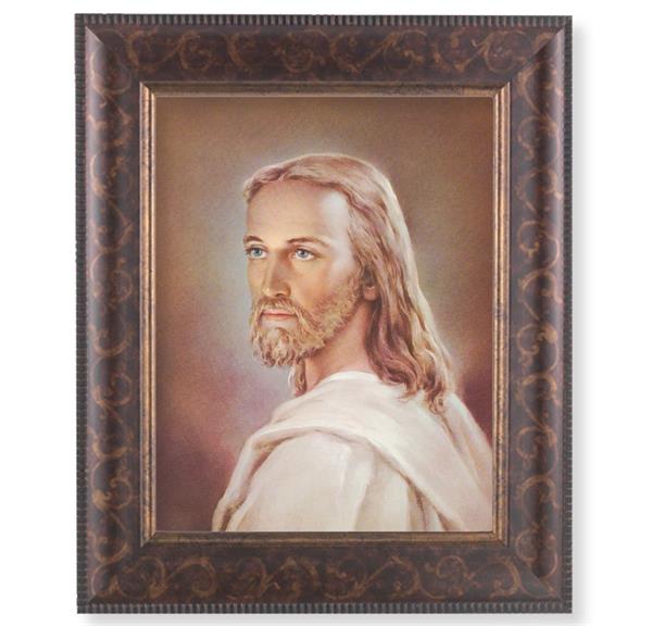 Head of Christ Picture, 11-1/4"x13-1/4, Antique Gold & Espresso Frame, Italian Print Under Glass # 25800