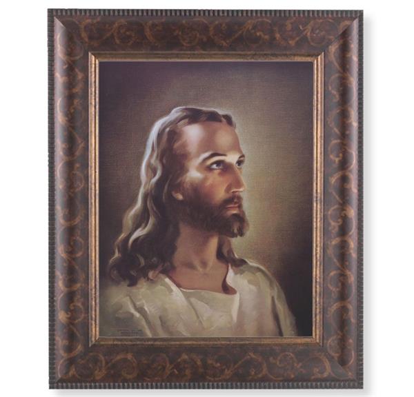 Head of Christ Picture, 11-1/4"x13-1/4, Antique Gold & Espresso Frame, Italian Print Under Glass # 25805