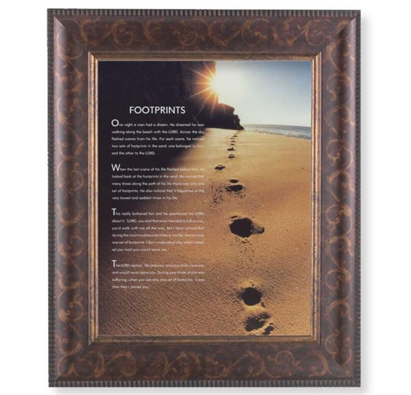 Footprints Picture, 11-1/4"x13-1/4, Antique Gold & Espresso Frame, Italian Print Under Glass # 25808