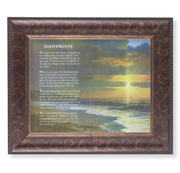 Footprints Picture, 11-1/4"x13-1/4, Antique Gold & Espresso Frame, Italian Print Under Glass # 25809