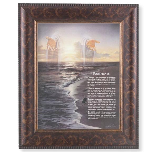 Footprints Picture, 11-1/4"x13-1/4, Antique Gold & Espresso Frame, Italian Print Under Glass # 25810