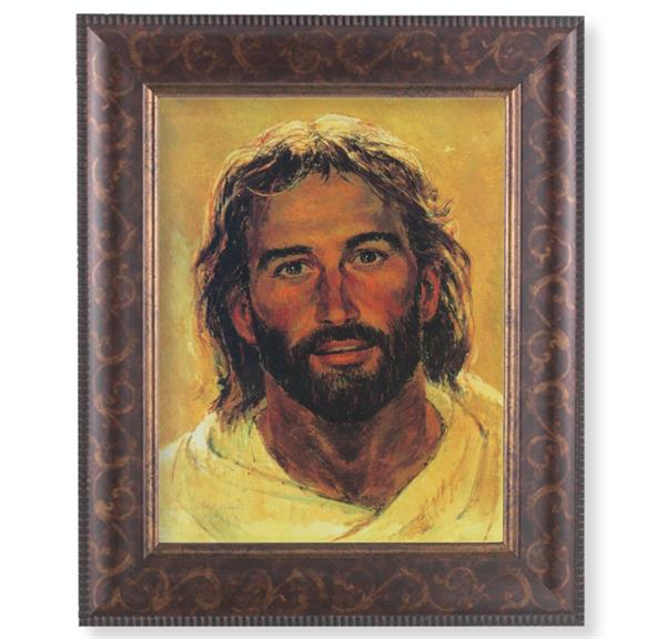 Head of Christ Picture, 11-1/4"x13-1/4, Antique Gold & Espresso Frame, Italian Print Under Glass # 25811