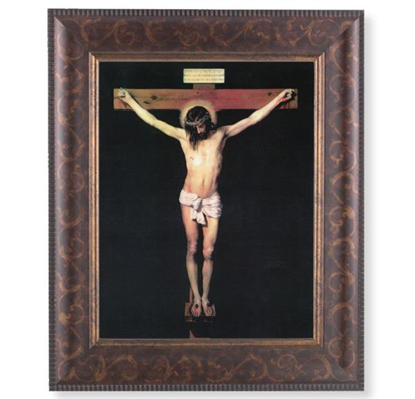 Crucufixion Picture, 11-1/4"x13-1/4, Antique Gold & Espresso Frame, Italian Print Under Glass # 25814