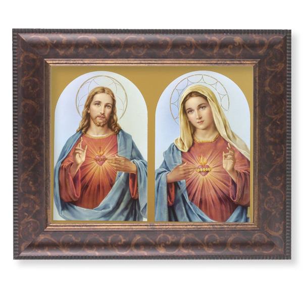 The Sacred Hearts Picture, 11-1/4"x13-1/4, Antique Gold & Espresso Frame, Italian Print Under Glass # 25816