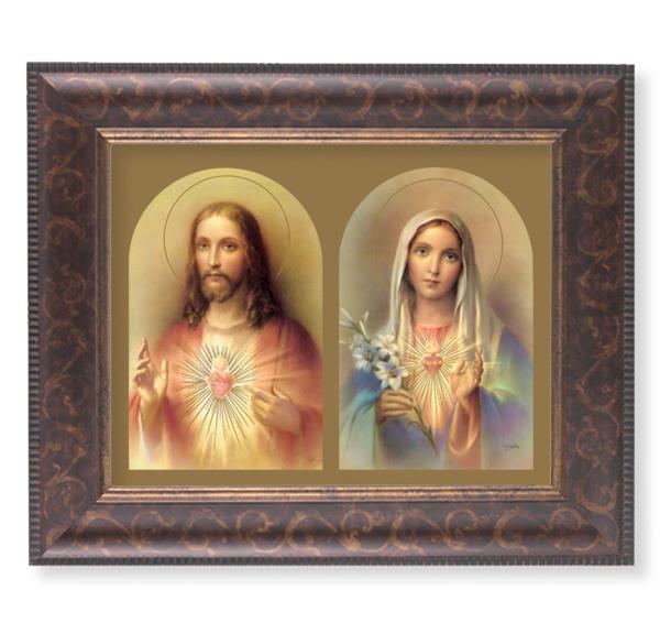 The Sacred Hearts Picture, 11-1/4"x13-1/4, Antique Gold & Espresso Frame, Italian Print Under Glass # 25817