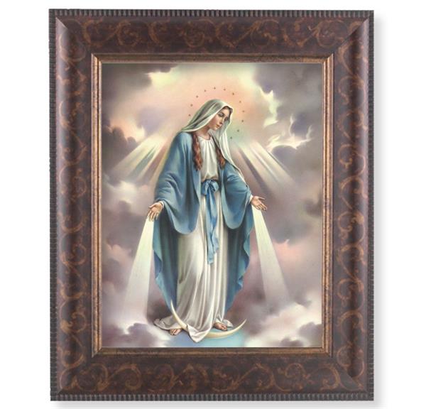 Our Lady of Grace Picture, 11-1/4"x13-1/4, Antique Gold & Espresso Frame, Italian Print Under Glass # 25819