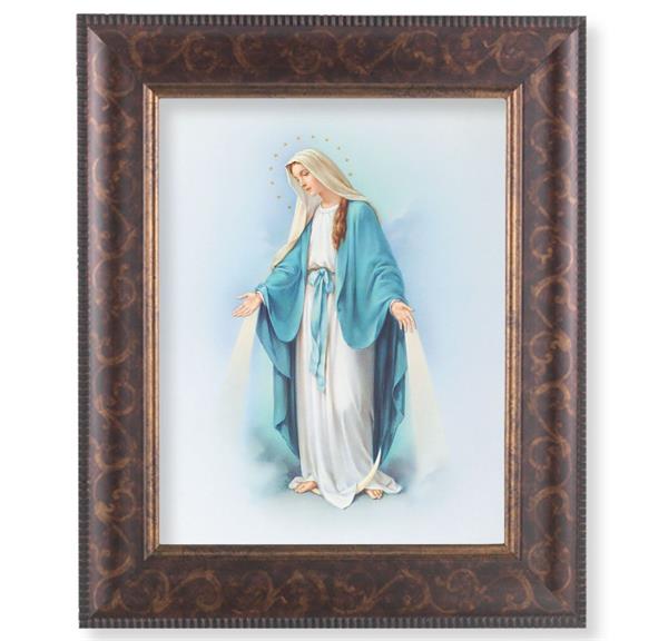 Our Lady of Grace Picture, 11-1/4"x13-1/4, Antique Gold & Espresso Frame, Italian Print Under Glass # 25821