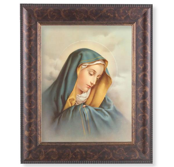 Our Lady of Sorrows Picture, 11-1/4"x13-1/4, Antique Gold & Espresso Frame, Italian Print Under Glass # 25823