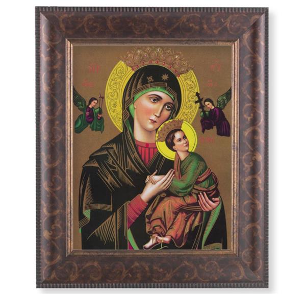 Our Lady of Perpetual Help Picture, 11-1/4"x13-1/4", Antique Gold & Espresso Frame, Italian Print Under Glass # 25827