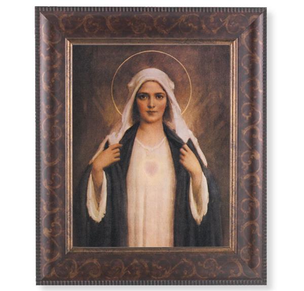 Immaculate Heart of Mary Picture, 11-1/4"x13-1/4, Antique Gold & Espresso Frame, Italian Print Under Glass # 25828