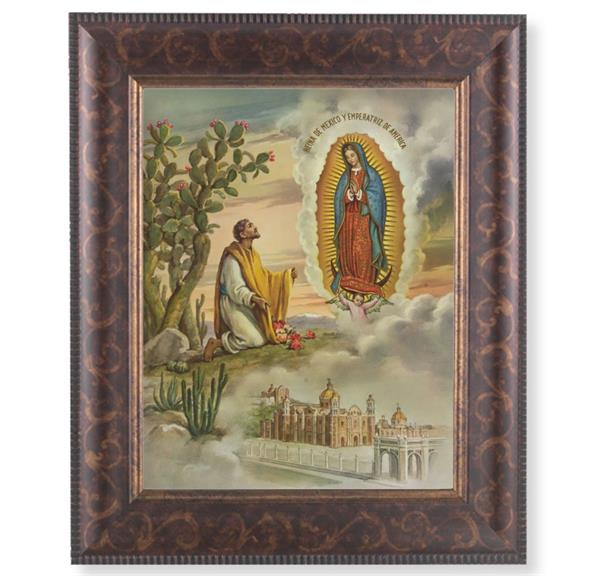 Juan Diego with OL Guadalupe Picture, 11-1/4"x13-1/4, Antique Gold & Espresso Frame, Italian Print Under Glass # 25837